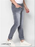 Men's regular fit grey denim jeans, solid pattern, size 28 (waist 29in, length 42in, hip 36in), Made in India