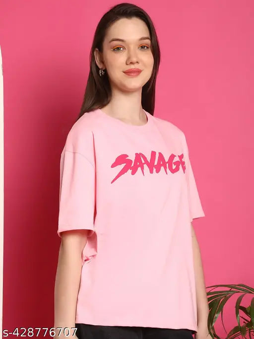Cotton printed oversize t-shirt for women, short sleeves, vibrant design, comfortable loungewear from India