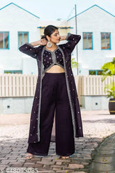 Teal embroidered rayon kurta set with palazzo pants - elegant festive party wear for women