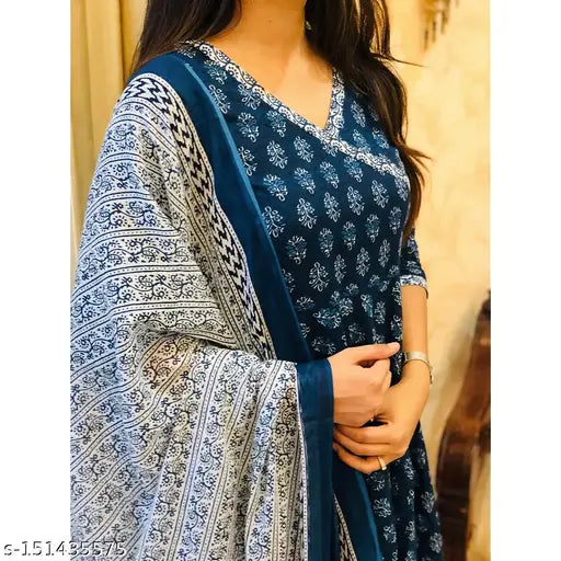 Viscose-chanderi printed Keitra anarkali kurta set with dupatta & palazzo, vibrant Indian attire for women