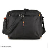 Black polyester unisex sling bag, three compartments, ideal for office and travel, free size (10x5x10 inches), zipper closure