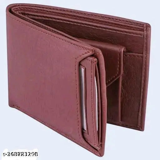 Brown PU leather men's multi-functional wallet with 8 card slots, solid design, and textured body