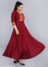 Printed Rayon Women's Kurti - Handwoven, ethnic-fashionable rayon kurti with three-quarter sleeves and intricate prints, showcasing Indian artistry