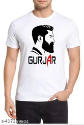 Comfortable polyester round neck Gujjar print t-shirt for men, white, Indian origin