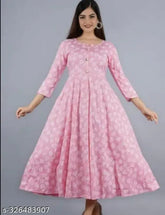 Rayon three-quarter sleeve printed kurti by Saawariya Enterprise, pink and white combo, Indian apparel for women (S: Bust 36", Length 46"; M: Bust 38", Length 46"; L: Bust 40", Length 46")