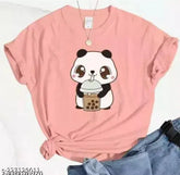 Peach oversized printed cotton T-shirt for women/girls (India), soft, breathable, and versatile garment with short sleeves and crew neck