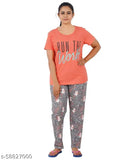 Cotton printed top & pyjama set for women, short-sleeved, vibrant pattern, size S (17in bust, 25in length), Made in India
