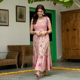 Rayon printed sleeveless anarkali kurti, trendy and beautiful for women's ethnic wear party gown. Single, XS to XXXL sizes available