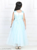Sky blue hi-low net dress for kids party wear, embroidered toy balloon design, sizes from 1-2 years to 9-10 years