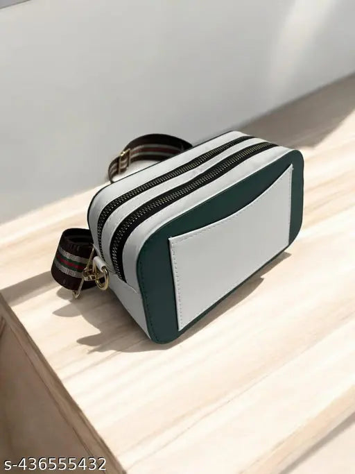 Indian PU sling bag, solid net pattern, 2 compartments, free size (8x3x4in), ideal for daily use