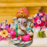 High-quality white and golden Ganesh ji murti, 4 inch resin stone idol for home or car decoration, made in India
