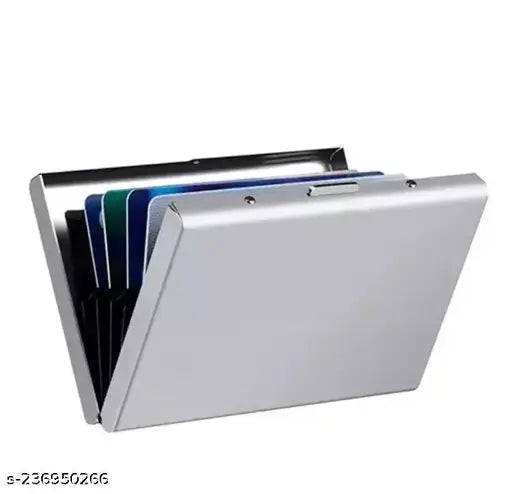 Silver stainless steel men's card holder, 6-slot design, minimalist and durable accessory for debit/credit/ATM cards