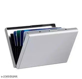 Silver stainless steel men's card holder, 6-slot design, minimalist and durable accessory for debit/credit/ATM cards
