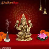 Gold-toned brass Kamal Sitting Lakshmi statue, suitable for home or office decoration, handmade in India