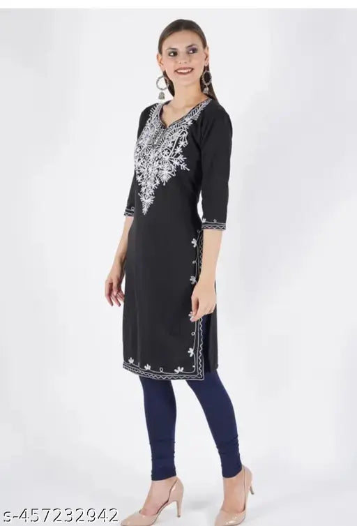 Multicolor Kashmiri embroidered woolen kurti, three-quarter sleeves for women and girls from Shreya Stylish New Design