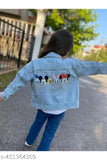 Light blue Swarovski embellished denim jacket for girls (India), long sleeves, size 3-4 years