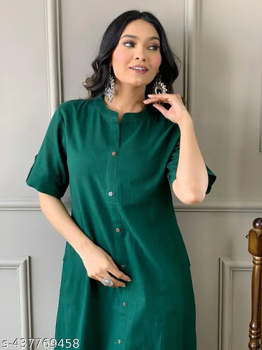 Beautiful cotton kurta and palazzo set - solid net single piece, short-sleeved Indian fashion for women in sizes M, L, XL, XXL