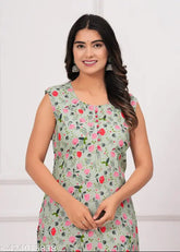 Printed rayon trandy Kurti & Palazzo Set for women on mannequin, sleeveless and vibrant patterned Indian fashion