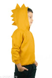 Soft yellow dinosaur hoodie for kids, unisex cotton blend winter wear with long sleeves