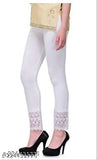 White cotton lycra lace leggings for women and girls, perfect for everyday wear