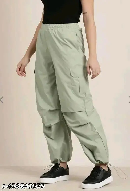 Solid polyester women's cargo pants from India - stylish, practical NS brand