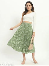Digital Printed Crepe Skirt, Western wear, pleated & flared, elegant abstract design for women, size 26-38, India origin