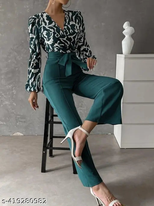 Trendy retro women's Lycra jumpsuit with long sleeves and printed net pattern. Available in sizes S-XL
