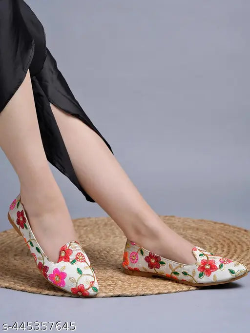 Synthetic ethnic bellies flats for women & girls, embellished ballerinas by Shoetopia, versatile fashion footwear