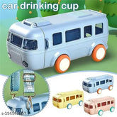 Blue plastic bus-shaped sipper water bottle for kids, BPA free, leak-proof design, perfect for school use (1 pack)