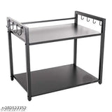 Green Touch Two-tier microwave stand, space-saving kitchen organizer with 8 hooks, solid and stylish, Made in India