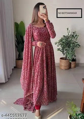 Best Quality Georgette Gown with Dupatta Set, printed long-sleeve dress for girls, India origin