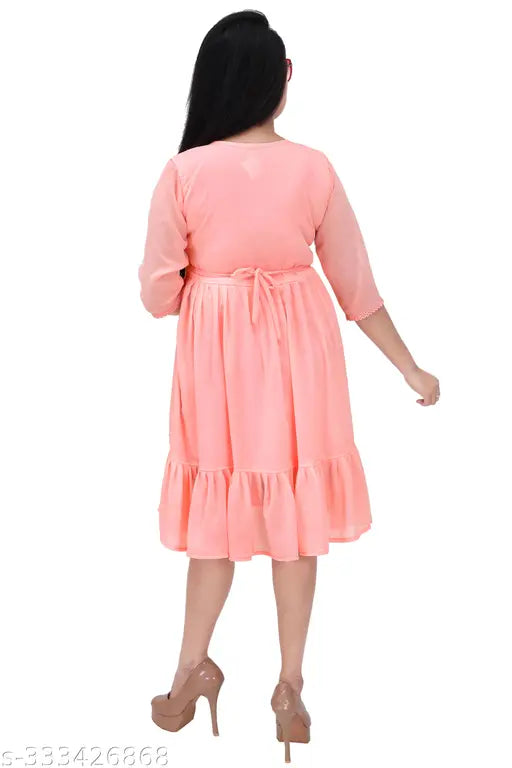 Chiffon three-quarter sleeve self-designed dress for women, stylish fashion from India (M: Bust 37in, L: Bust 38in)