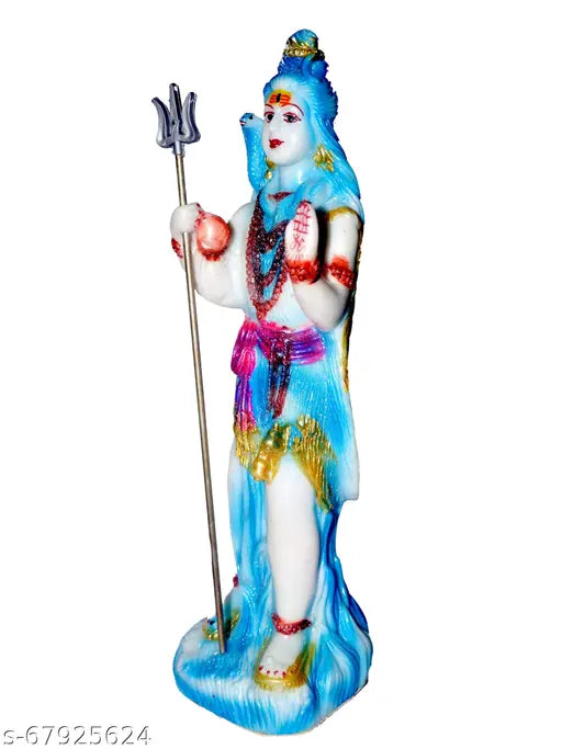 Multicolor unbreakable ATUT Shiv Murti idol statue, 29 cm tall, sky blue finish - Lord Shiva meditation deity, Indian origin