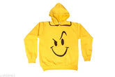 Girls yellow cotton blend sweatshirt & hoodie. Printed long-sleeved pullover fleece hoodie for kids, India origin