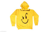 Girls yellow cotton blend sweatshirt & hoodie. Printed long-sleeved pullover fleece hoodie for kids, India origin