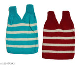 Woolen hand-knitted sleeveless inner, self-designed pattern, pack of 2 for baby girls' clothing, Indian origin