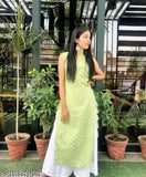 Green rayon sleeveless ethnic kurta for women, soft and comfortable style