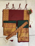 Litchi Silk South Indian style half saree for kids, unstitched top and dupatta with zari work and tassels