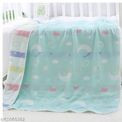 Organic muslin fleece reversible blanket, cute cartoon design for all seasons, perfect for baby kids gifts