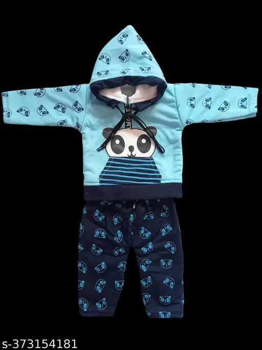 Winter wool hoodies for babies and girls, printed net design in warm hues on long sleeves