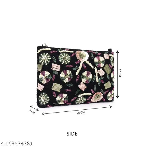 Embroidered net beaded sling, free size fabric accessory for women & girls. Indian-made versatile organizer for western and indowestern styles