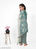Embroidered printed cotton kurta bottom net dupatta set for girls, stunning traditional look, trendy fashionable and comfortable