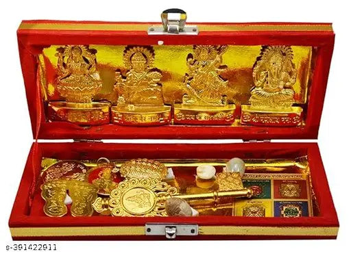 Brass Ganesh Laxmi Idol (1.5cm H x 2.3cm W x 1.1cm D), traditional Indian Yantra for Diwali puja and gifting