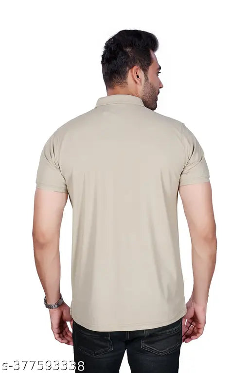 Maitreya Grey Cotton Blend Half-Sleeve Polo T-Shirt for Men, featuring honeycomb fabric and casual wear style