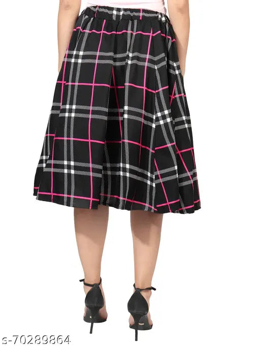 Black polka print mid-calf length IBPanel polyester skirt combo for women, featuring flared design and sizes ranging from 26 to 34