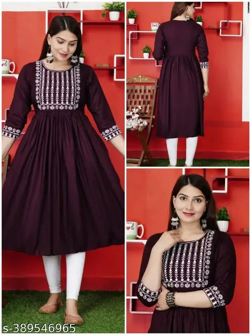 Trendy rayon Anarkali kurti, solid combo with three-quarter sleeves, Indian fashion for women