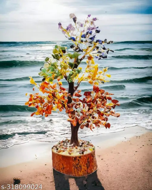 Natural crystal tree, lapis lazuli, amethyst, green aventurine, more – 7 Chakra Feng Shui Decor for prosperity, health & luck (India-made)
