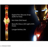 Red & gold Iron Man digital watch for kids, featuring glowing display and disco lights with blinking accents, ideal for daily wear