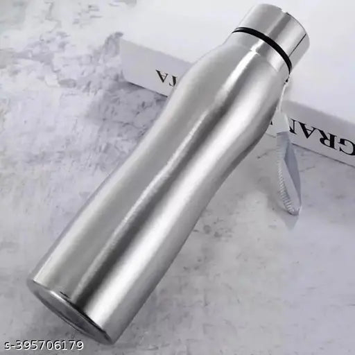 Silver stainless steel leak-proof water bottle (1000ml), suitable for school, college, home & office use - shatterproof and easy to clean