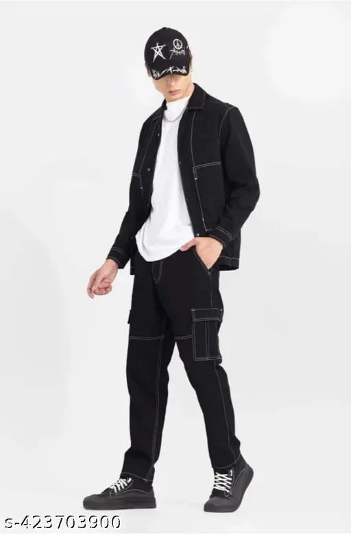 Straight black denim jeans for men, solid pattern, bootleg fit, machine wash, size 28/30/32 (Indian sizing)